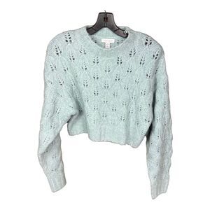 Topshop Sweater | Cropped Peekaboo Pointelle Pastel Blue Size US 4-6 UK S